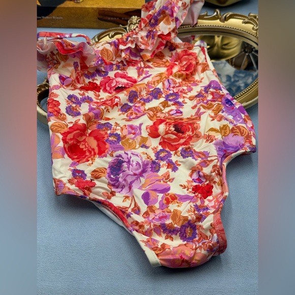 🆕 ZIMMERMANN KIDS 🧿 NWT Raie Frill 1 Shoulder 1PC, Red/Purple Floral - Sz 2 Y - Picture 8 of 11